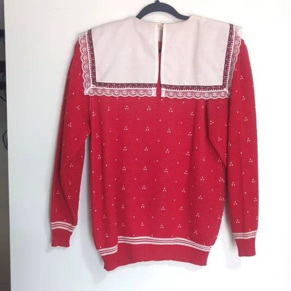 Vintage Scott McClintock 1980s Red White Pullover Sweater Bibbed Collar Small - Picture 6 of 9